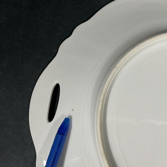 VTG‎ German Porcelain Lusterware Roses Flowers Enclosed Handle Cake Plate 9.75” - Picture 14 of 14